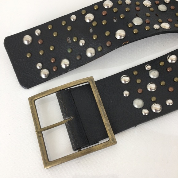 Buckle Wide Studded Statement Belt Black Faux Leather Women’s Size Large main image 6